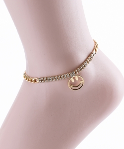 Smiley Rhinestone Chain Anklet AN320031 GOLD